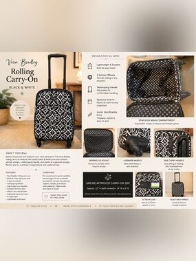 Vera Bradley Black & White Geometric Rolling Carry-On